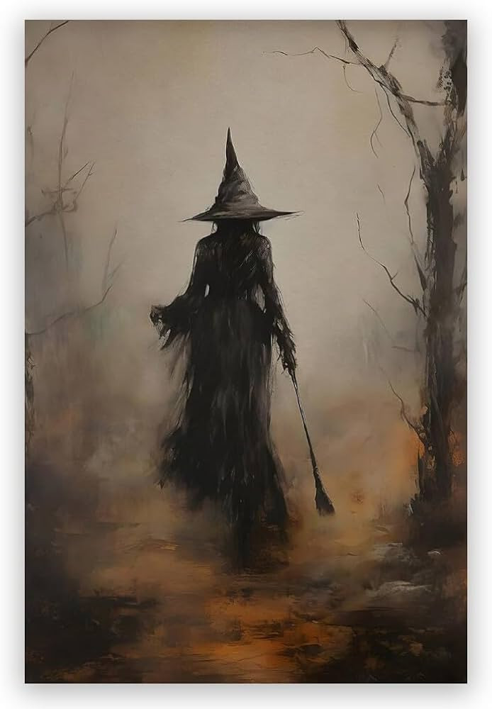 JsGwyllion Vintage Country Witch Poster Halloween Canvas Wall Art Witch in the Forest Painting Pr... | Amazon (US)