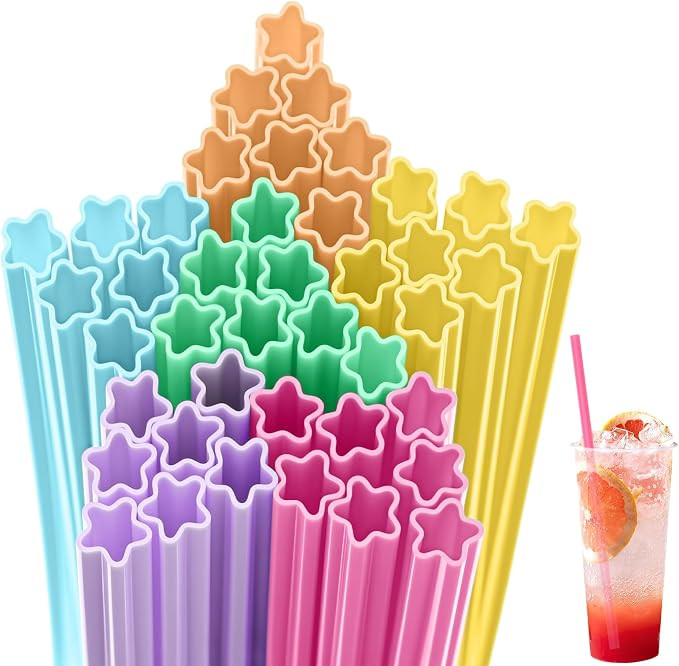 180 Pcs Star Shaped Plastic Straws Disposable Drinking Straw Bulk for Birthday Cocktail Spring Pa... | Amazon (US)