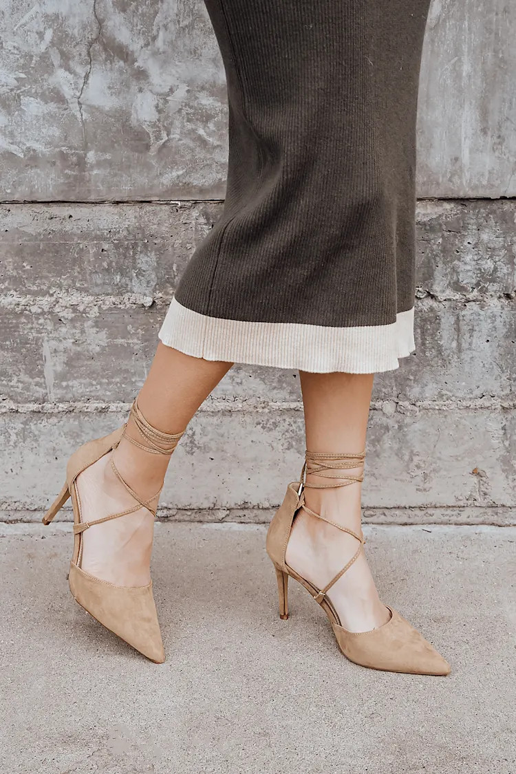 Marie Taupe Suede Lace-Up Heels | Lulus (US)
