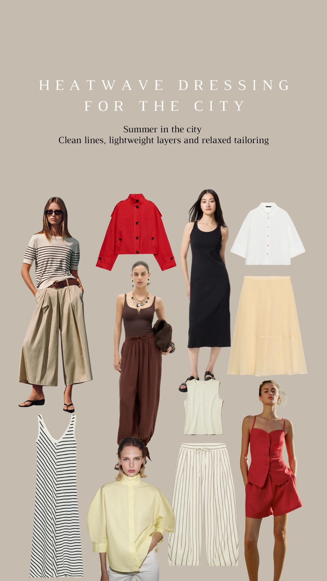 Heatwave Dressing For The City ☀️

Summer In The City, Lightweight Layers, Relaxed Tailoring, City Heatwave Outfits, Striped Maxi Dress, Black Dress, White Boxy Shirt, Yellow Midi Skirt, Red Cropped Jacket, Red Linen Co-Ord, Brown Relaxed Trousers, Neutral Summer Styling, Smart Casual Summer Outfits, Elevated City Basics, Hot Weather City Style. 

 #LTKuk #LTKspring #LTKsummer