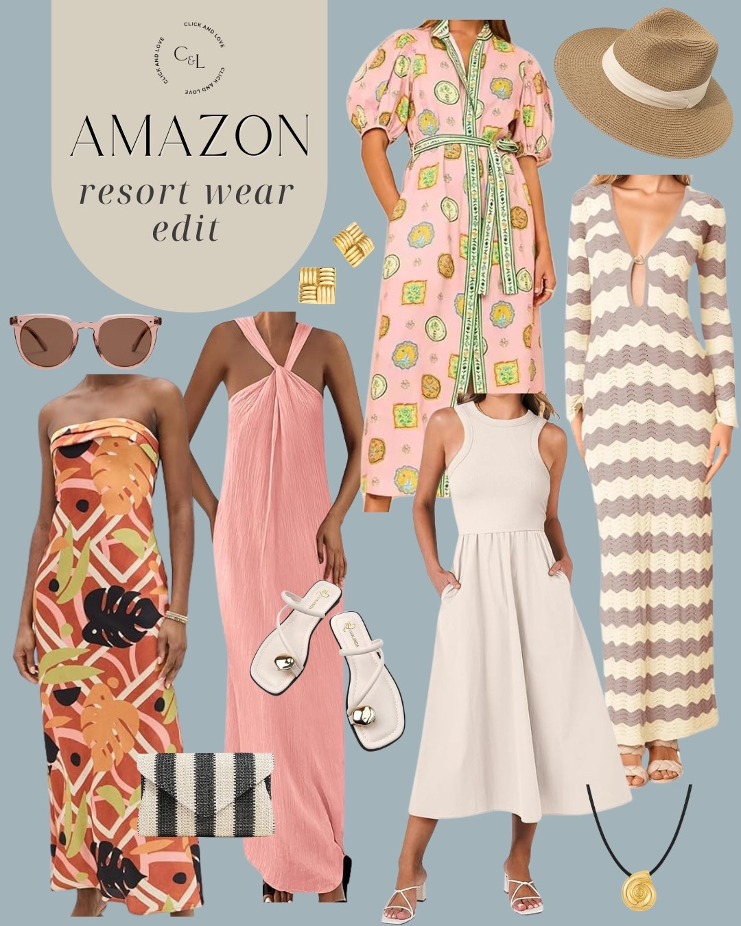 Resortwear edit! If you’re headed somewhere sunny and warm this season, these dresses and accessories from Amazon are for you. Lots of pretty prints and patterns to make a fun vacation wardrobe 🤍 

Amazon, Amazon home, Amazon fashion, Amazon finds, Amazon must haves, dress, fashion finds, spring fashion, sandals, woven pendants, shell necklace, sunglasses, halter dress, mesh maxi dress, sun hat, women’s hat, sunnies, woven purse, handbag, gold jewelry, gold stud earrings, strappy sandals, neutral platforms, women’s shoes, beach edit, travel style, warmer weather outfit ideas #amazon #amazonhome

#LTKStyleTip #LTKTravel #LTKSeasonal