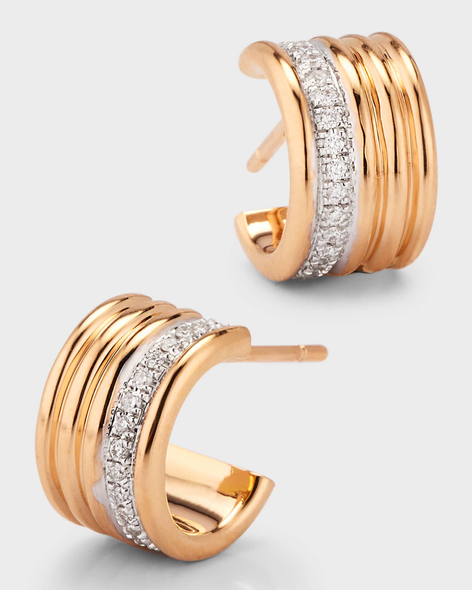 Thoby 18K Rose Gold and Diamond 5 Row Tubular Huggie Earrings | Neiman Marcus