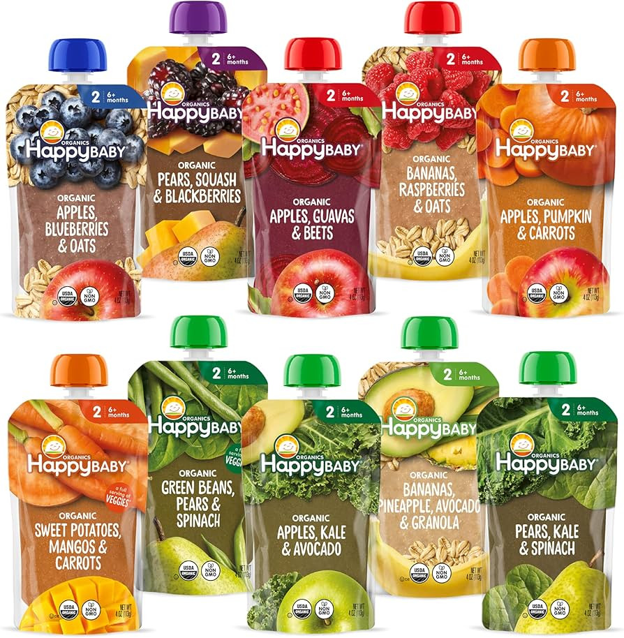 Happy Baby Organics Stage 2 Baby Food Pouches, Gluten Free, Vegan & Healthy Snack, Clearly Crafte... | Amazon (US)