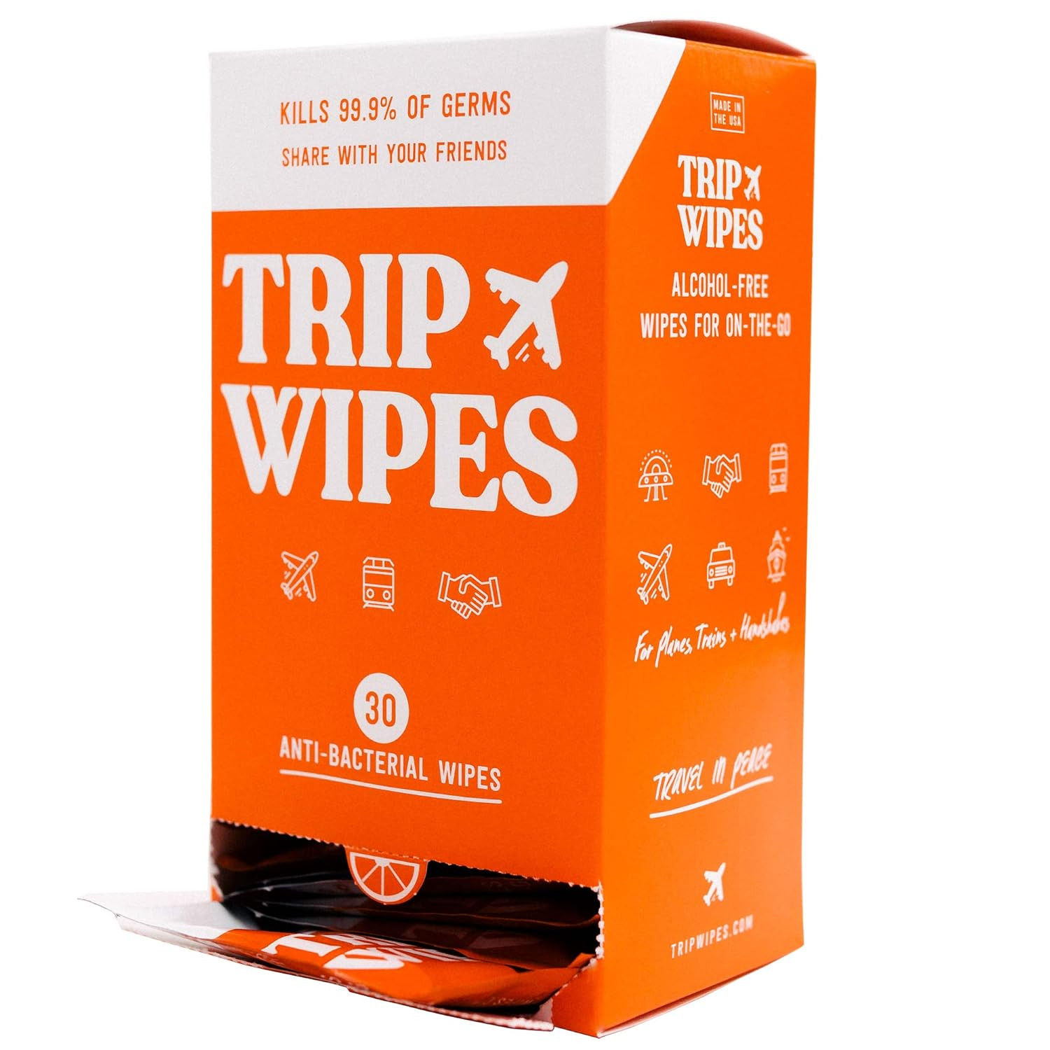 TRIP WIPES - Alcohol-Free Hand Sanitizing Antibacterial Hand Wipes For Planes, Trains, and Handsh... | Amazon (US)