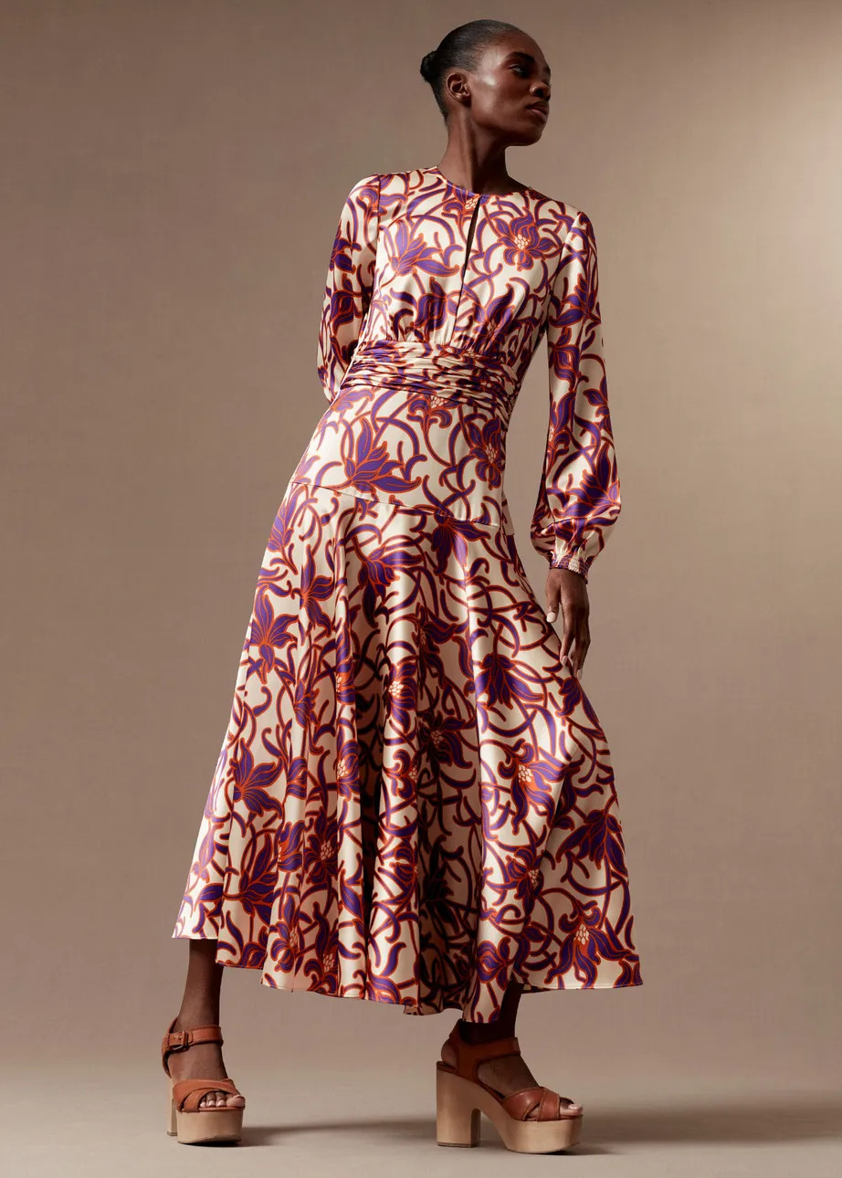 Satin Graphic Tulip Print Maxi Dress | ME + EM