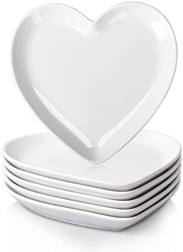 DELLING Heart Shaped Dessert Salad Plates- 6 Pack, 7.3 Inch Ceramic White Dinner Plates, Heart Di... | Amazon (US)
