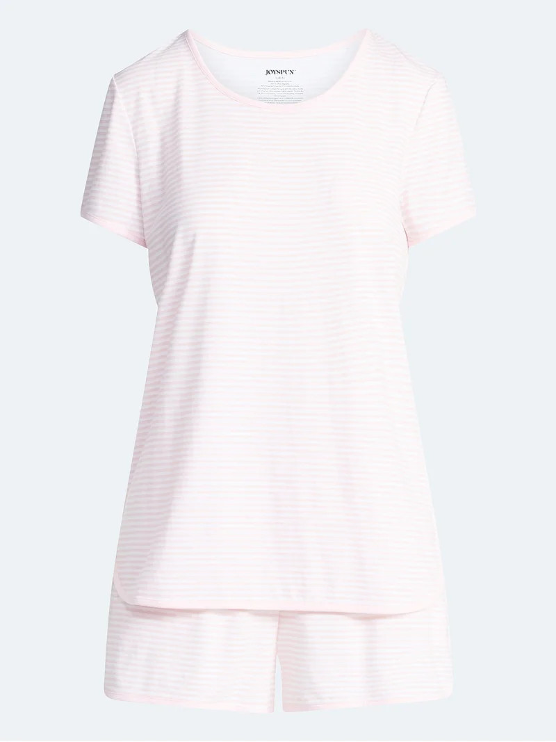 Joyspun Women's Lightweight Short Sleeve Sleep Tee and Shorts Set, 2-Piece, Sizes XS-3X | Walmart (US)