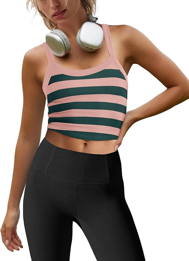 LAMISSCHE Womens Cropped Tank Tops Workout Sleeveless Striped Camisole Spaghetti Strap Athletic G... | Amazon (US)