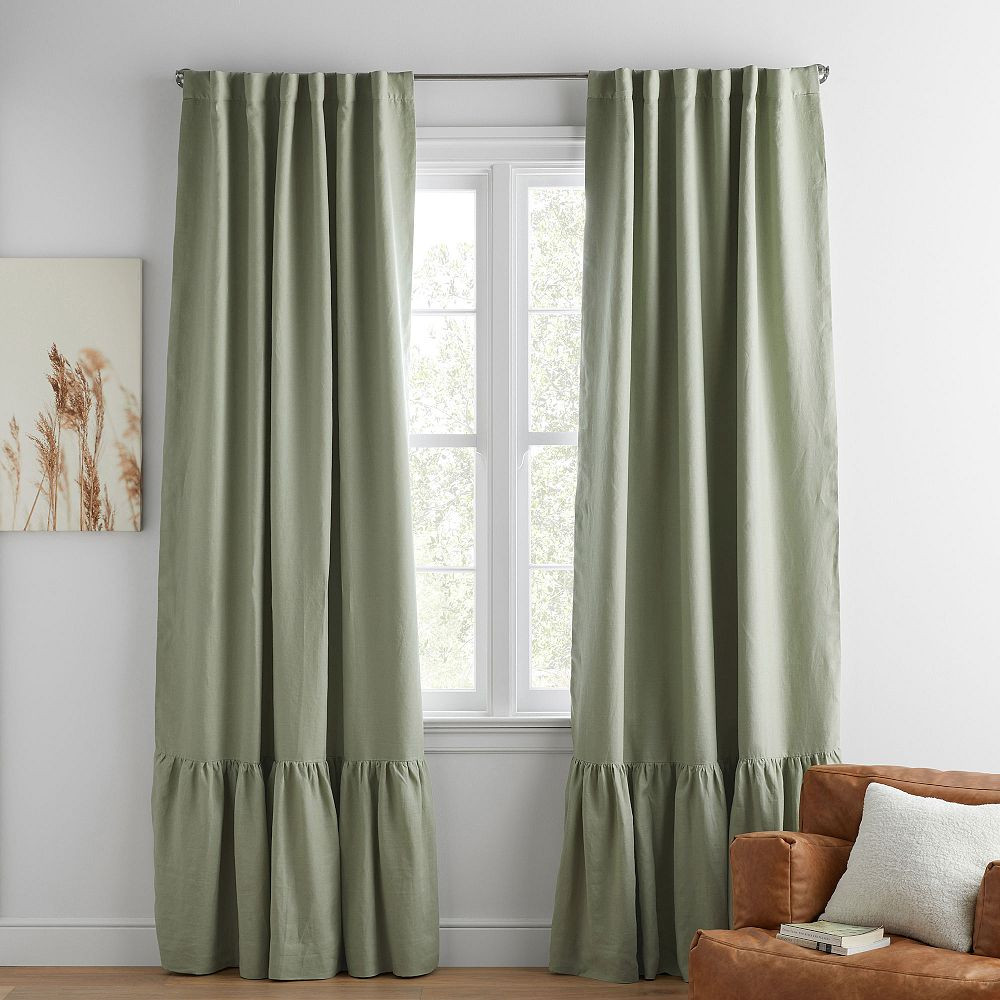Belgian Linen Ruffle Blackout Curtain | Pottery Barn Teen