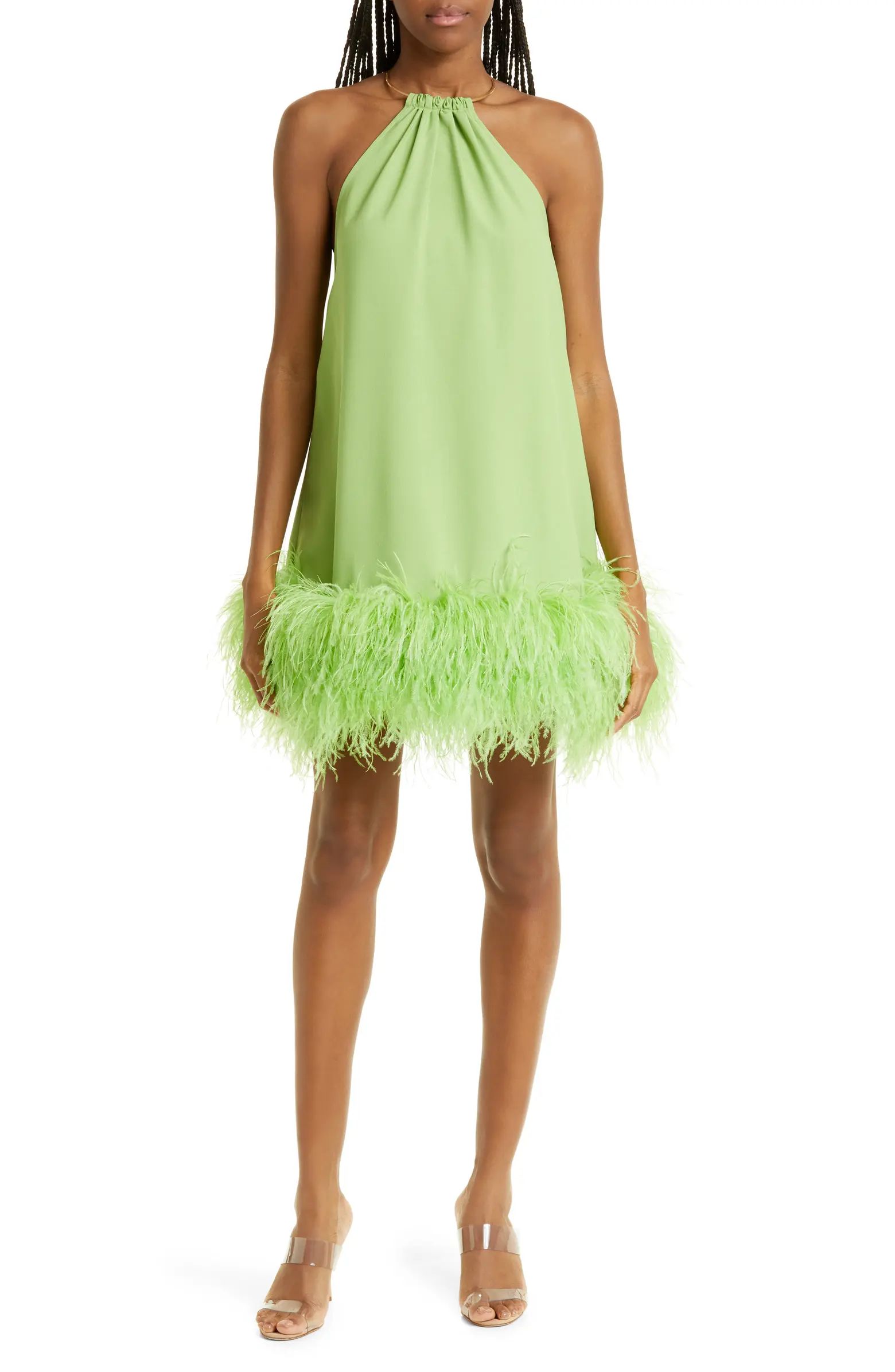 Reeves Ostritch Feather Halter Minidress | Nordstrom