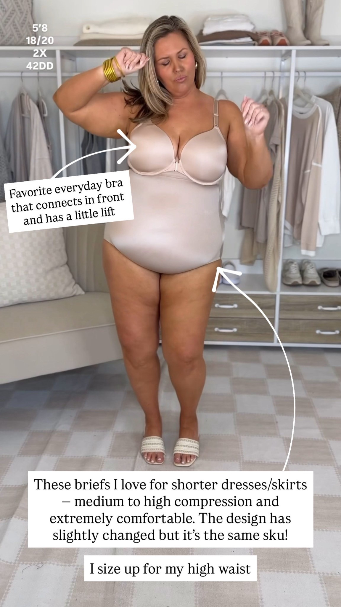 Discount code Ashleydxspanx 🫶 These briefs I love for shorter dresses/skirts — medium to high compression and extremely comfortable. The design has slightly changed but it’s the same sku!

I size up for my high waist!

Favorite everyday bra that connects in front and has a little lift 

#LTKMidsize #LTKOver40 #LTKPlusSize