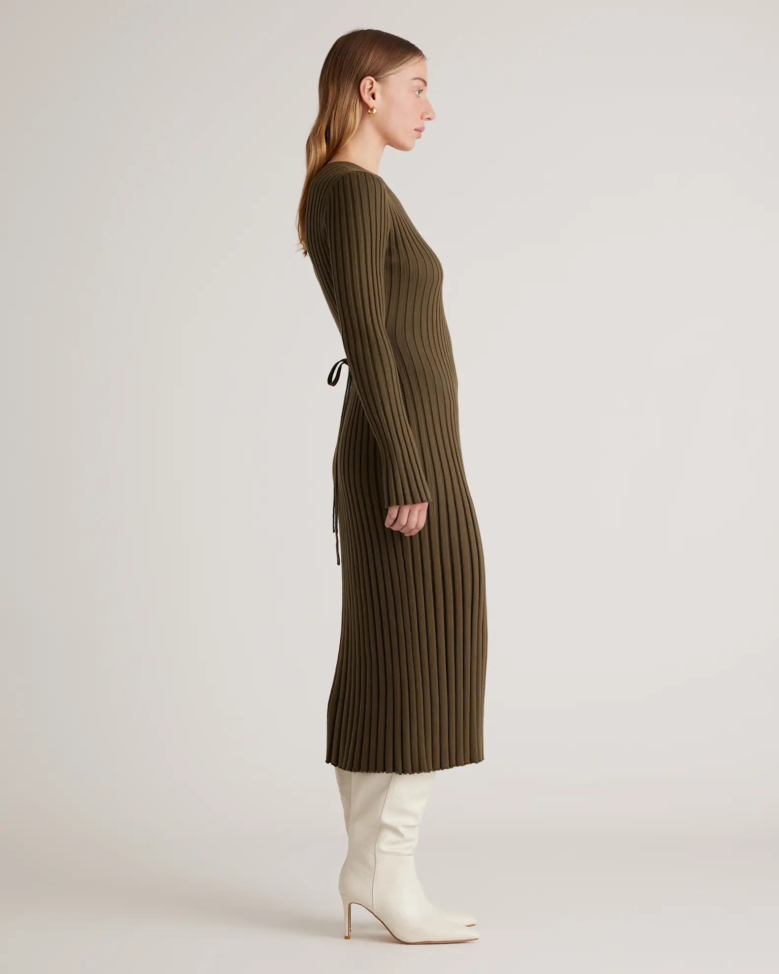 Cotton Cashmere Ribbed Long Sleeve Crew Midi Dress | Quince