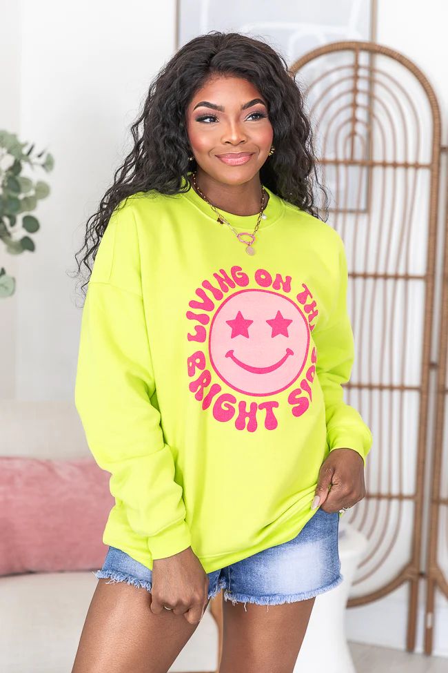 Living On The Bright Side Neon Oversized Graphic Sweatshirt SALE | Pink Lily