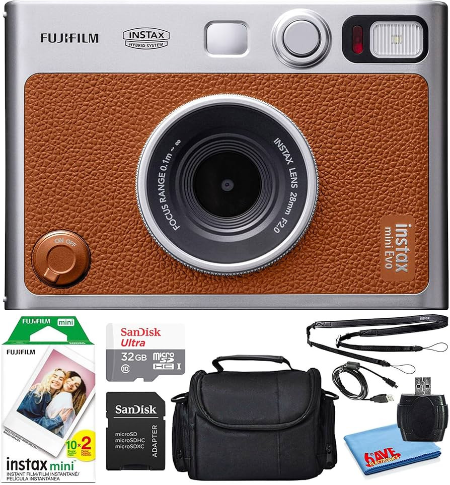 Fujifilm Instax Mini EVO Hybrid Instant Film Camera (Brown) (16812534) Bundle with 20 Instant Fil... | Amazon (US)
