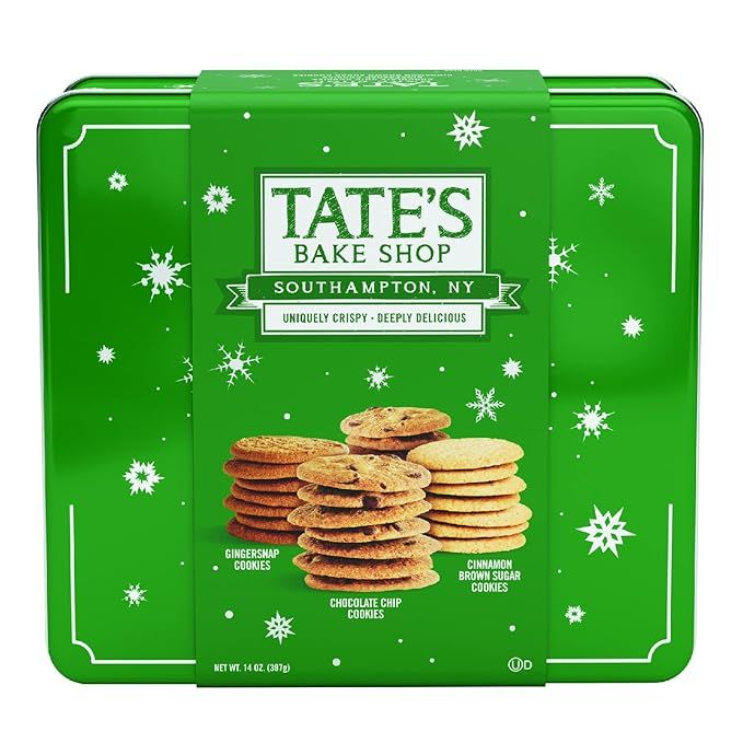 Tate's Bake Shop Holiday Cookies Gift Tin Chocolate Chip, Cinnamon Brown Sugar and Gingersnap, Va... | Amazon (US)