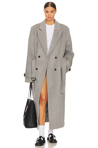 Helsa Bold Shoulder Long Coat in Grey from Revolve.com | Revolve Clothing (Global)