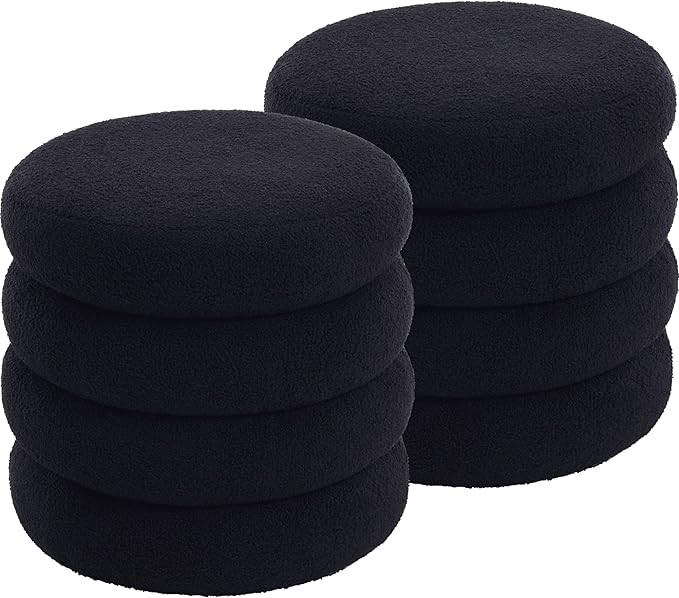 Flouki 20.1'' Storage Ottoman Round, Sherpa Pouf Ottoman Foot Rest with Removable Lid, Modern Bla... | Amazon (US)
