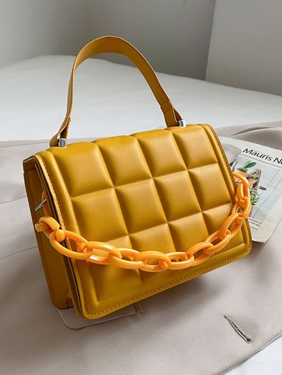 Geo Embossed Flap Chain Bag | SHEIN