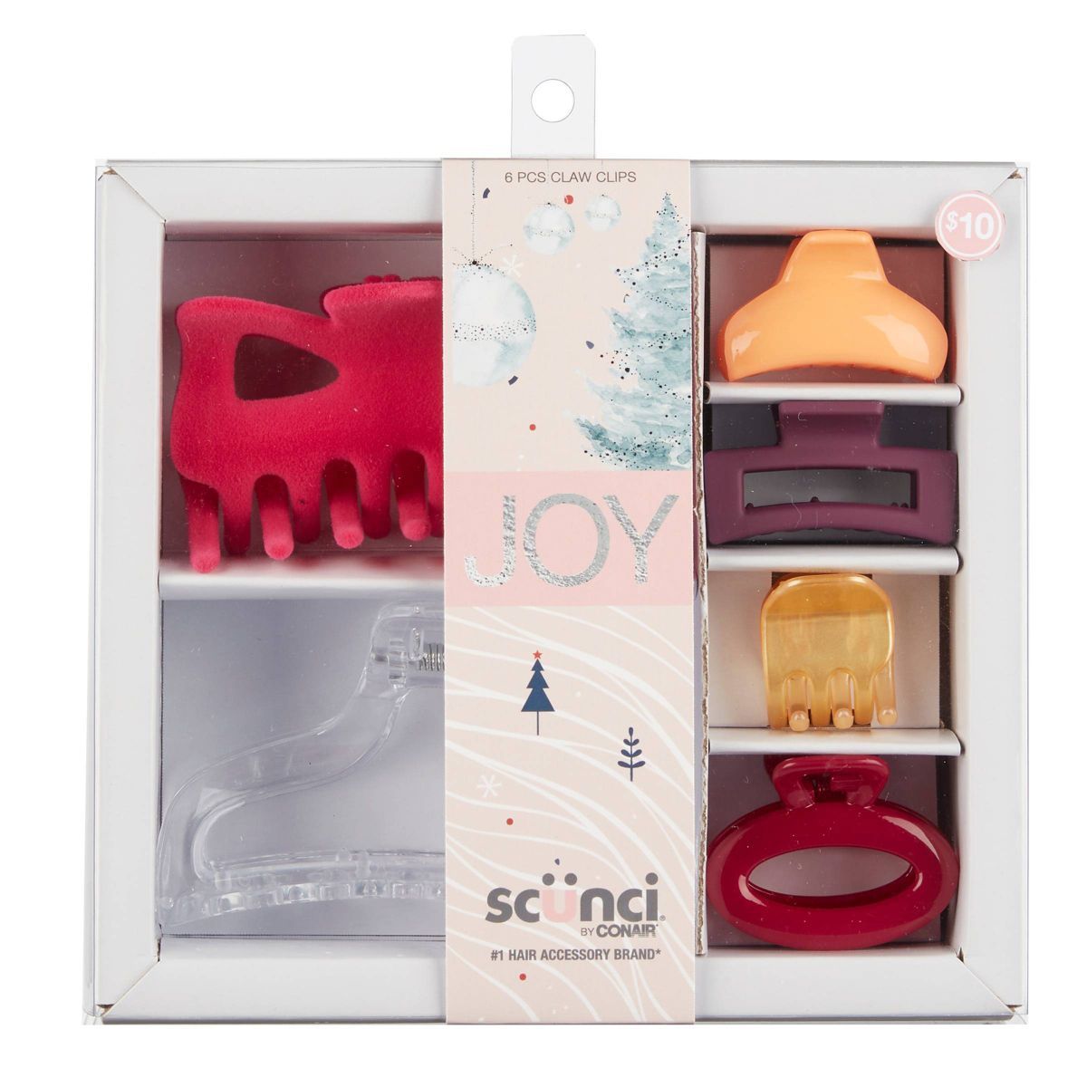 scunci Holiday Assorted Claw Hair Clips Gift Set - Pink - 6ct | Target