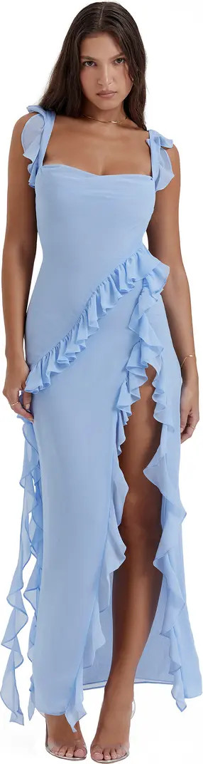 Ariela Ruffle Side Slit Gown | Nordstrom