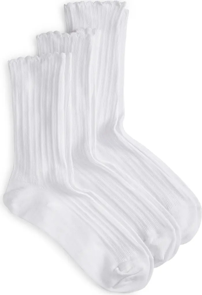 3-Pack Scalloped Pointelle Crew Socks | Nordstrom