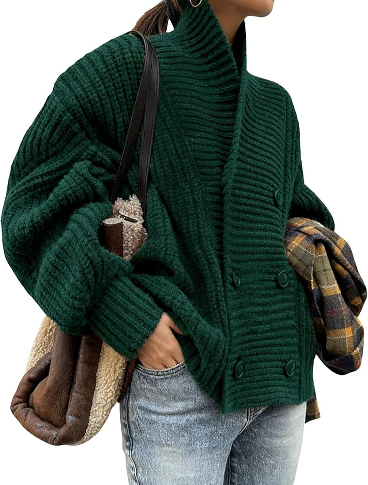 Xiaoxuemeng Womens Knitted Cardigan Sweater Button Down Shawl Collar Cardigan Jackets Chunky Ribb... | Amazon (US)