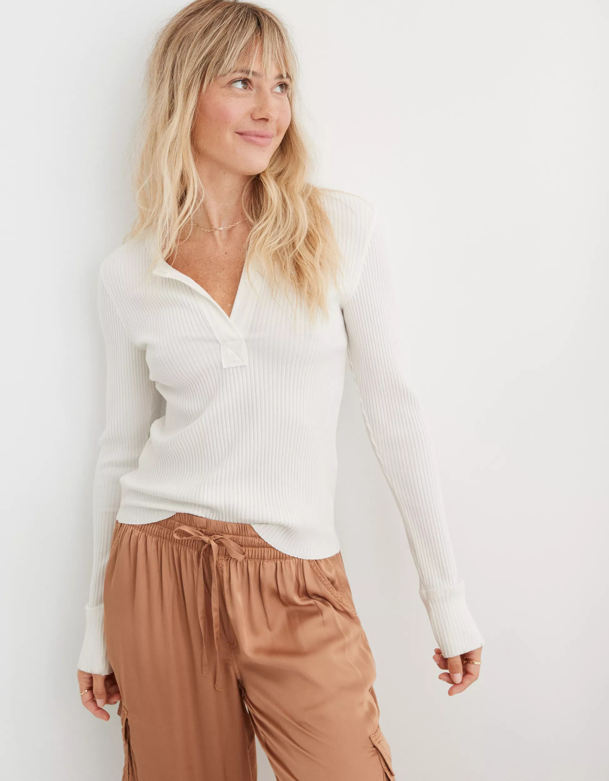 Aerie Fireside Long Sleeve Henley T-Shirt | American Eagle Outfitters (US & CA)