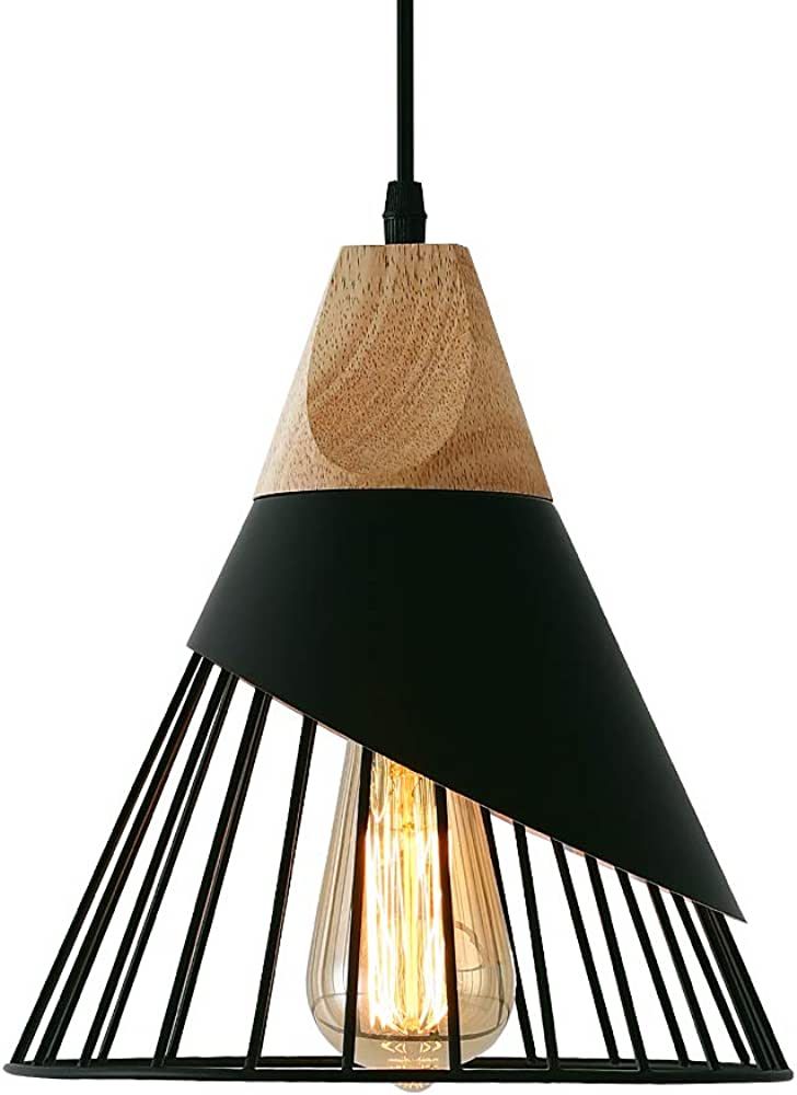 Mxsaoud Modern Black Pendant Light Over Kitchen Island, Adjustable Wood Hanging Light Fixture,Ind... | Amazon (US)