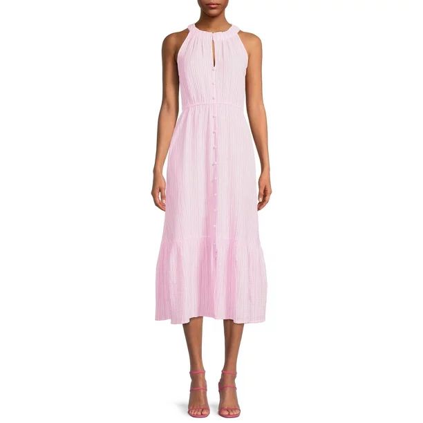 Time and Tru Women's Sleeveless Double Cloth Midi Dress | Walmart (US)