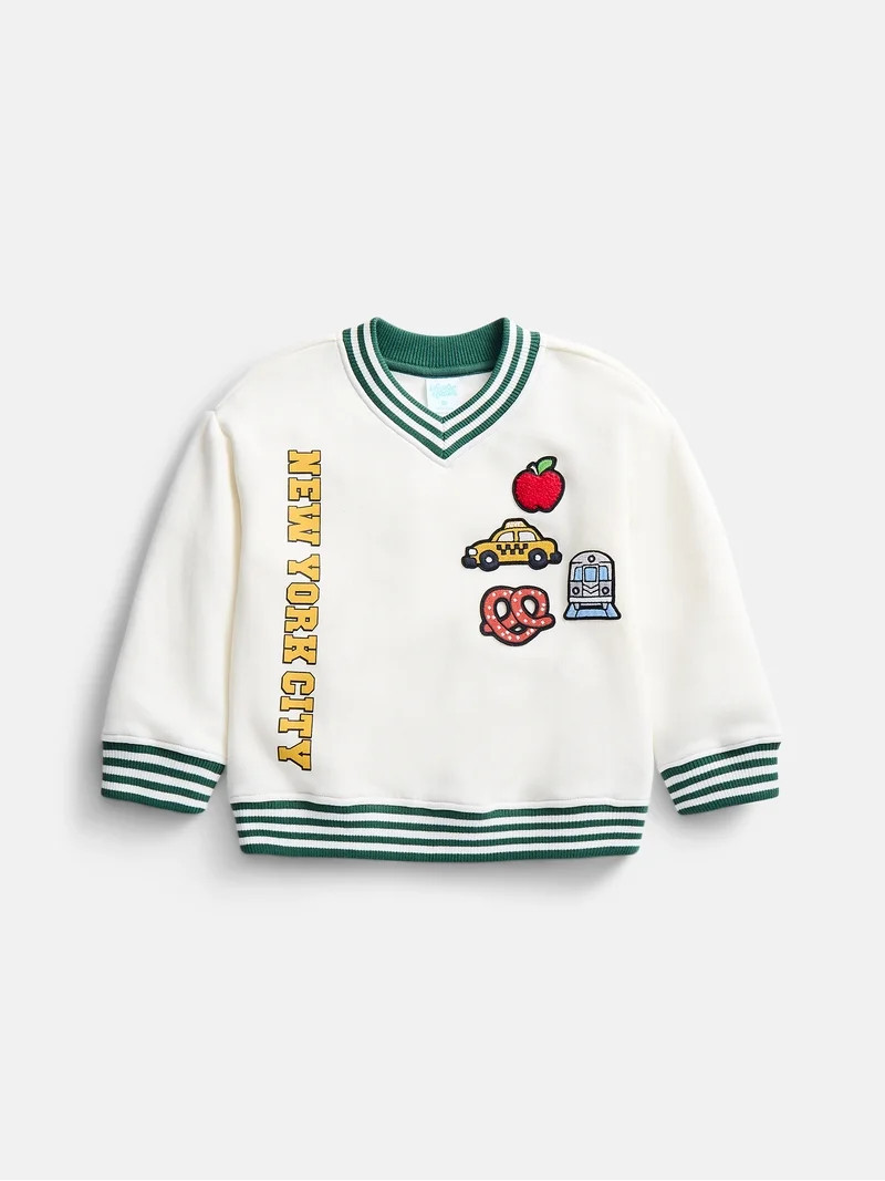Wonder Nation Toddler Boys Embroidered Patch Graphic V Neck Sweatshirt, Sizes 12M-5T | Walmart (US)