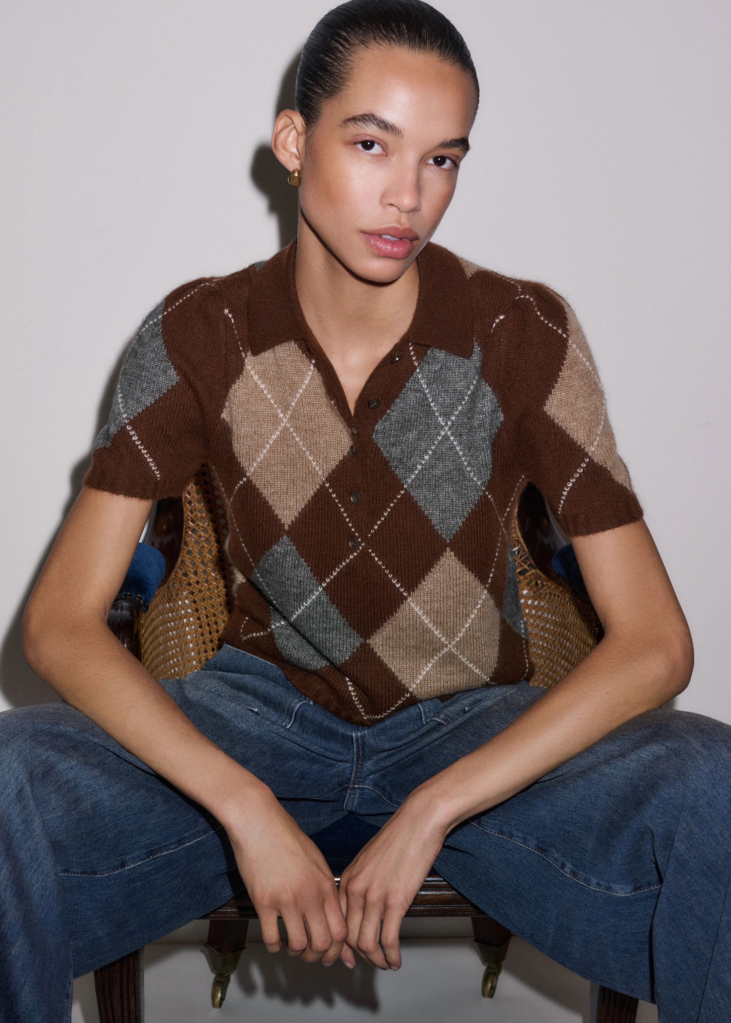 Argyle Knit Polo Tee | ME+EM Global (Excluding US)