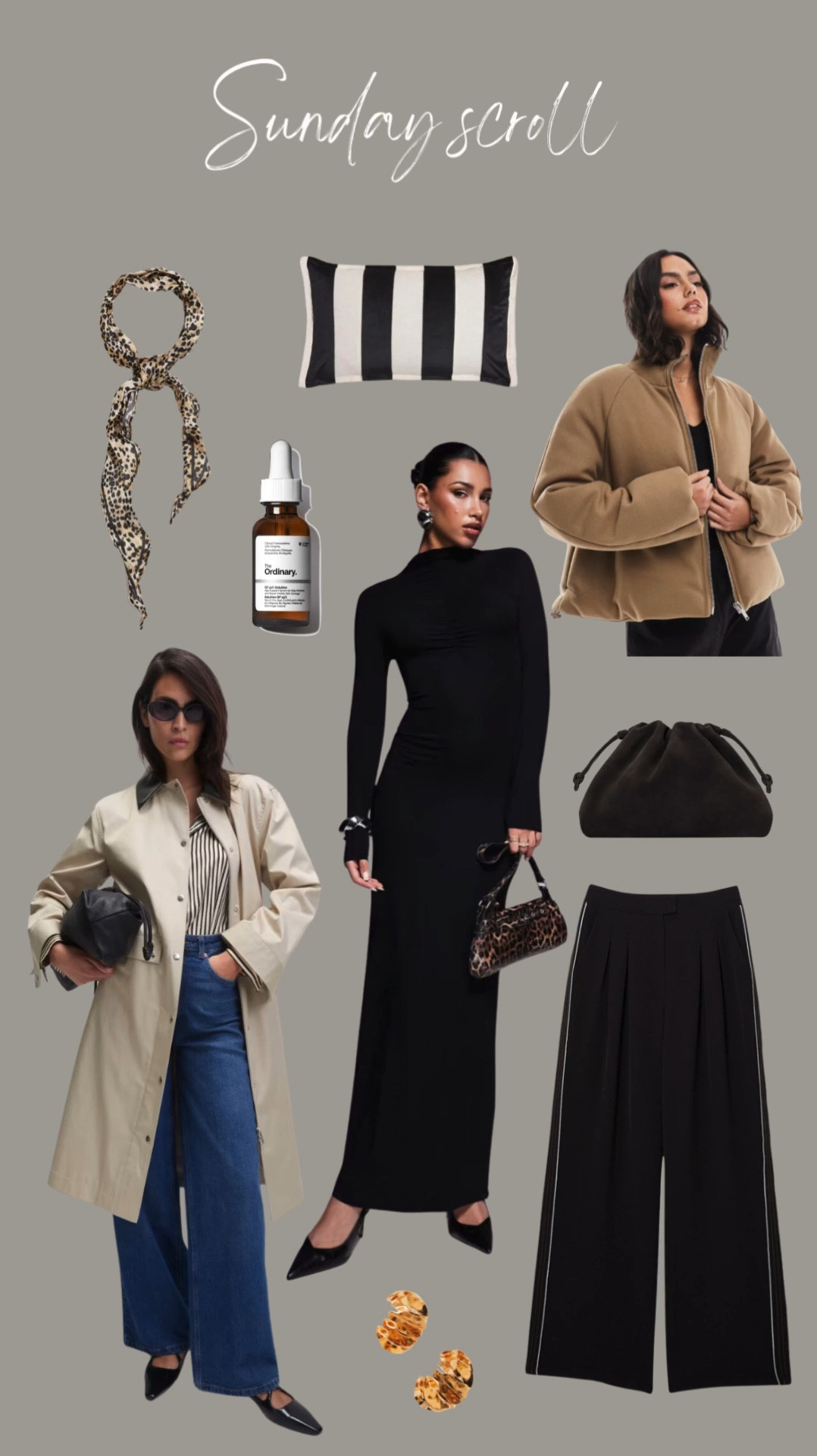 Sunday scroll - 12.01.25

See what’s caught my eye whilst browsing online.

Suede bag, bomber jacket, wide leg trousers, homeware, raincoat, leopard print scarf, black maxi dress, gold earrings, skincare, the ordinary 



#LTKwinter #LTKeurope #LTKuk