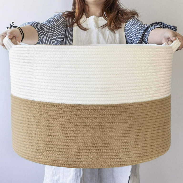 A*Homeist Extra Large Cotton Rope Basket 21.7"x 13.8" Blanket Basket Woven Baby Laundry Baskets T... | Walmart (US)