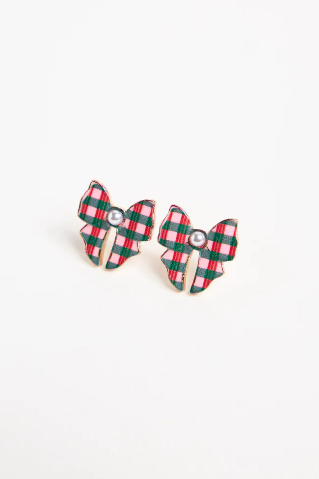 Bristol Plaid Bow Earrings SALE | Pink Lily