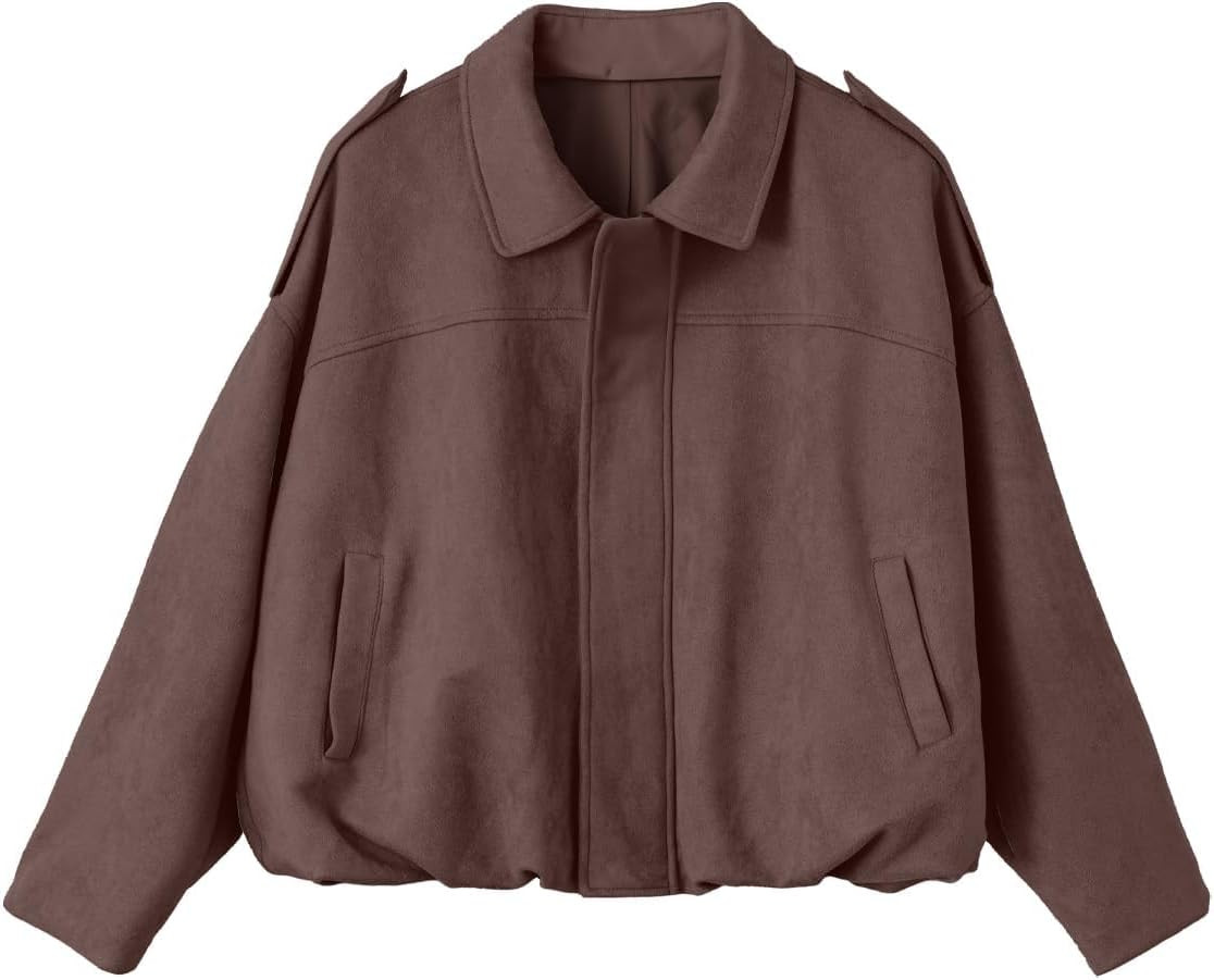 EVALESS Faux Suede Jackets for Women Fall outfits Cute Cropped Bomber Coat | Amazon (US)
