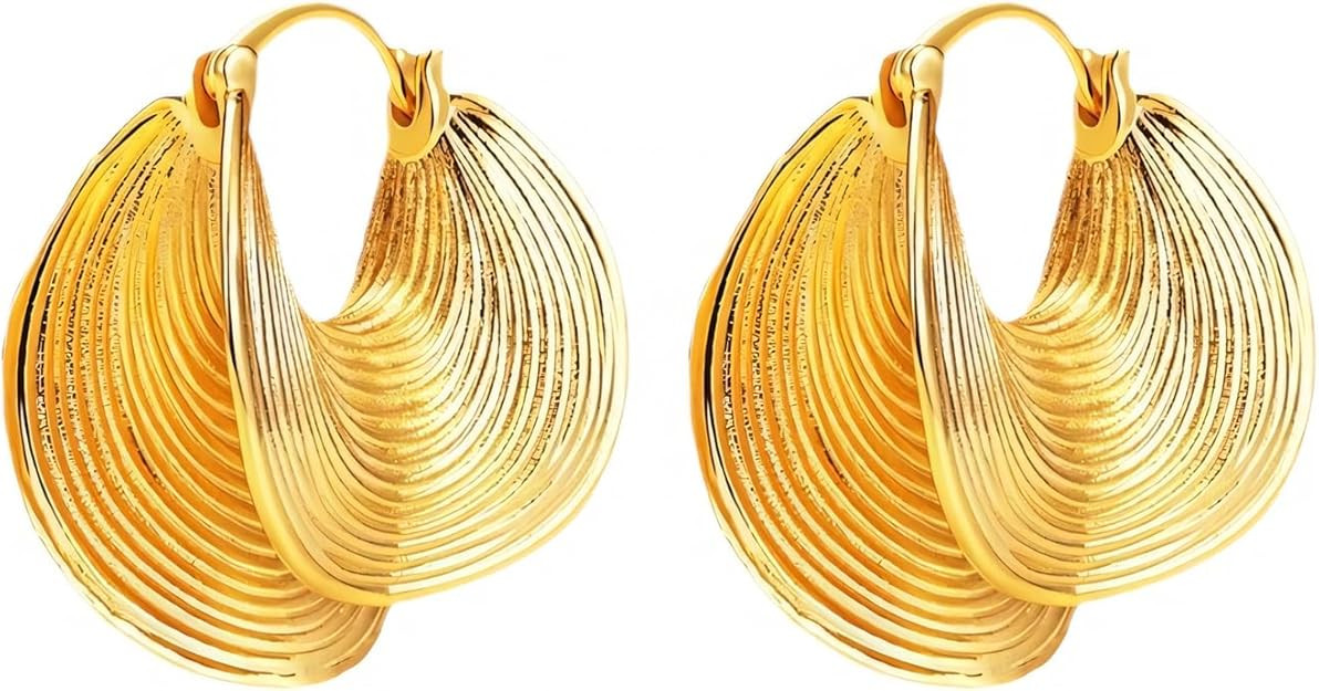 14K Gold Hoop Earrings For Women Chunky Gold Plated Earring Statement Jewelry | Amazon (US)