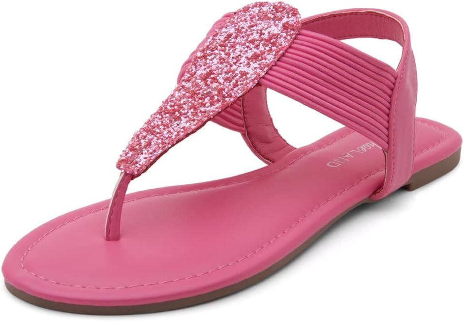 Shoe Land Womens SL-Mona Flat Sandals Elastic Strappy String Thong Ankle Strap Sandal Sparking Gl... | Amazon (US)