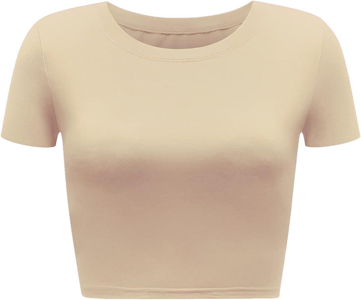 Artivaly Women's Basic Round Neck Short Sleeve Crop Top | Amazon (US)
