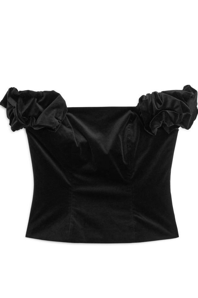 Off-Shoulder Velvet Bustier - Black - Ladies | H&M GB | H&M (UK, MY, IN, SG, PH, TW, HK)