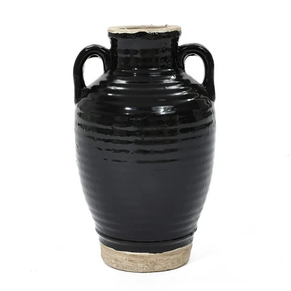 LuxenHome Black Jug 10-Inch Tall Terracotta Vase with Two Handles | Walmart (US)