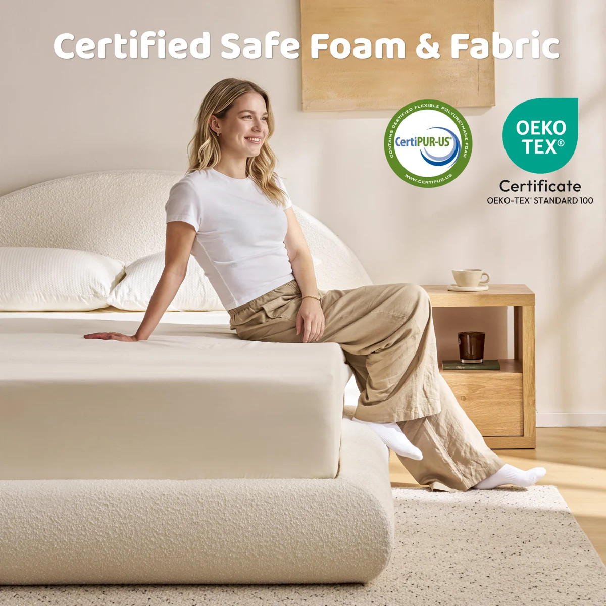 Half-Moon Cloud Upholstered Bed Frame with Curved Arched Base, Cream Boucle, Queen Size | Wayfair North America