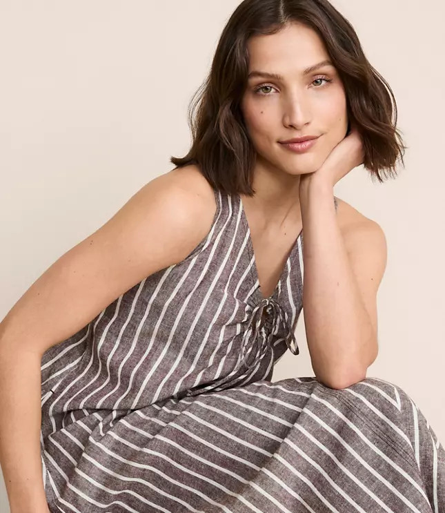Lou & Grey Striped Linen Cotton Tie Keyhole Maxi Pocket Dress | LOFT