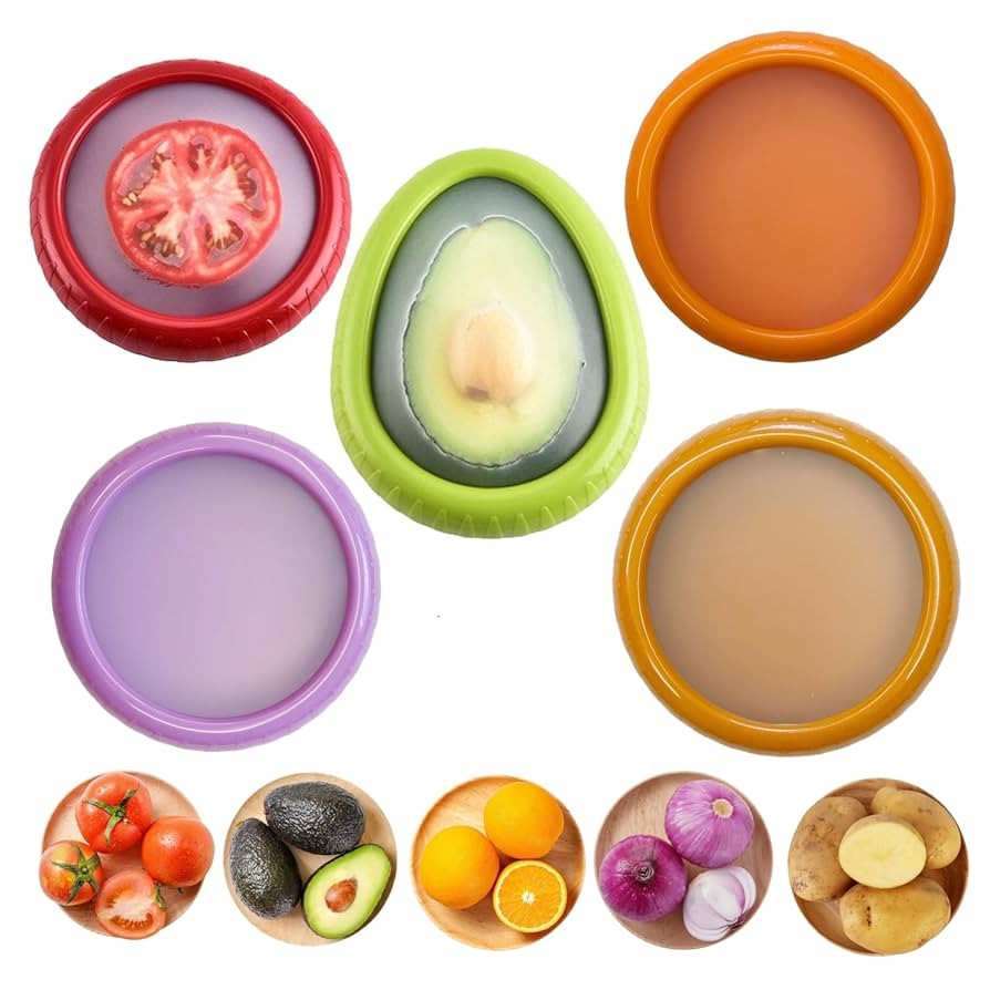 5 Pack Avocado Saver & Onion Storage - BPA-Free Silicone Stretch Pods, Airtight & Leak-Proof - Re... | Amazon (US)