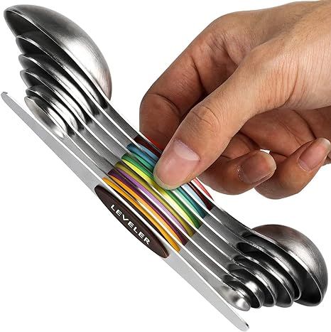 Magnetic Measuring Spoons Set Dual Sided Stainless Steel Set of 6 Stackable Magnetic Teaspoon Tab... | Amazon (US)