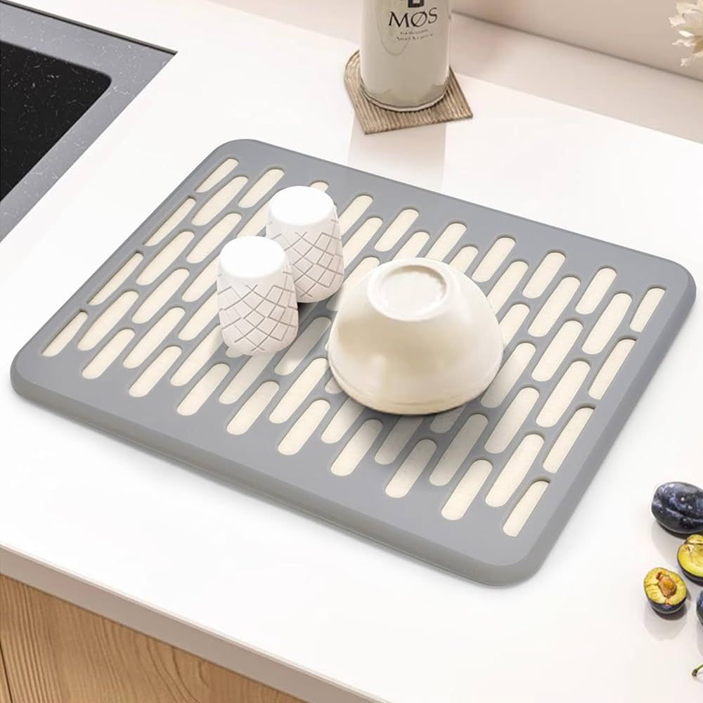Stone Dish Drying Mats for Kitchen Counter, Diatomaceous Earth Mat Wrapped in Silicone Webbing to... | Amazon (US)