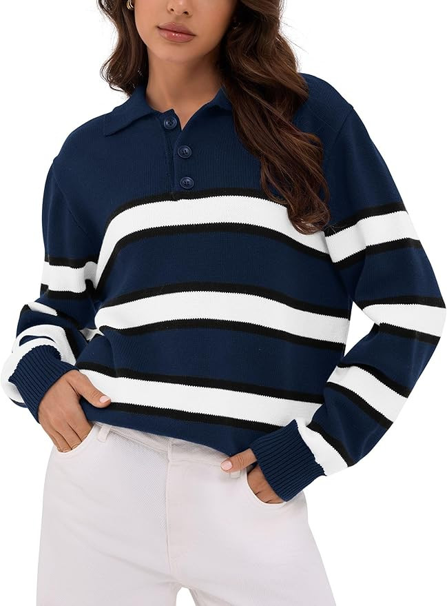 ZAFUL Women's Casual Striped Sweater 2025 Fall Outfits Trendy Color Block Pullover Winter Polo Sw... | Amazon (US)