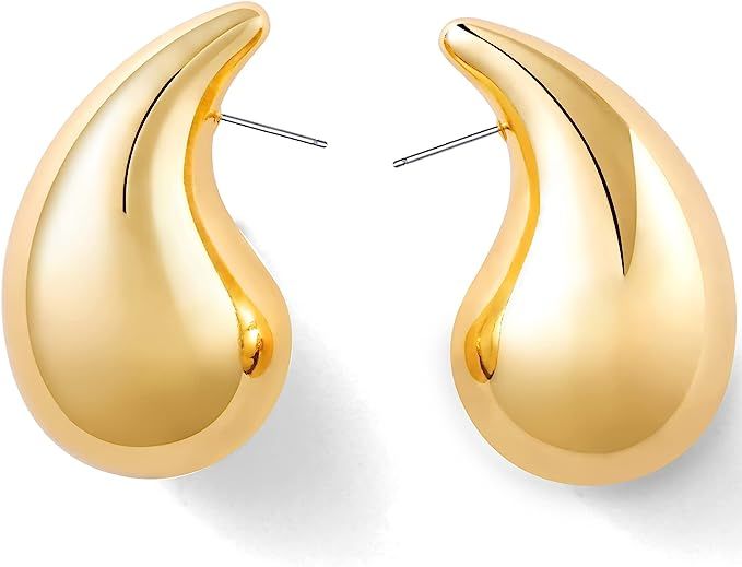 Ascona 25/32/47mm Chunky Gold Hoop Earrings for Women | Lightweight Tear Drop Earrings | Gold Dro... | Amazon (US)