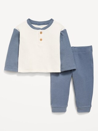 Long-Sleeve Waffle-Knit Henley Top and Pants Set for Baby | Old Navy (US)