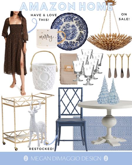 Amazon home blue & white Holiday & Christmas finds! I love a mix of coastal & grandmillennial pieces! These bamboo style navy dining chairs (set of 2!) are back in stock! 🙌🏻 and I Looove this blue and white patterned dinnerware! 😍 also have & love this smocked dress!

#LTKHoliday #LTKfindsunder50 #LTKhome
