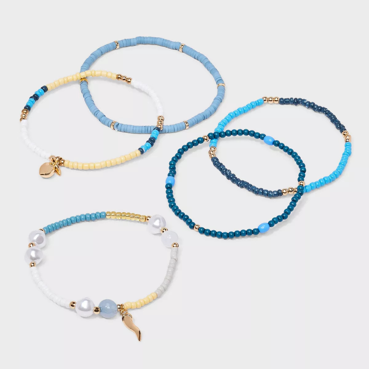 Acrylic Pearl Horn and Strawberry Beaded Bracelet Set 5pc - Universal Thread™ White/Light Blue | Target